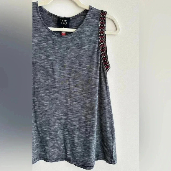 W5 Black and White Marble Striped Tank Top with Aztec Print Shoulders, Size Med - Picture 6 of 15